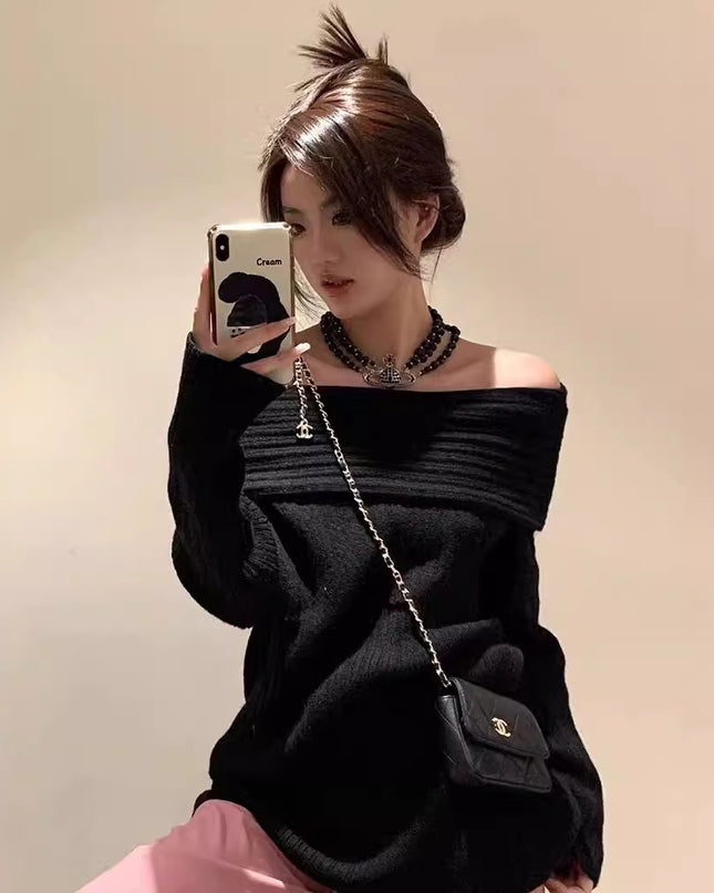 Idle Style Scarf Collar Solid Color Sweater Women's Loose Outer Wear Long Sleeve