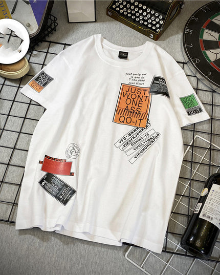 Men's Striped short sleeve T-shirt fat trend to add fat