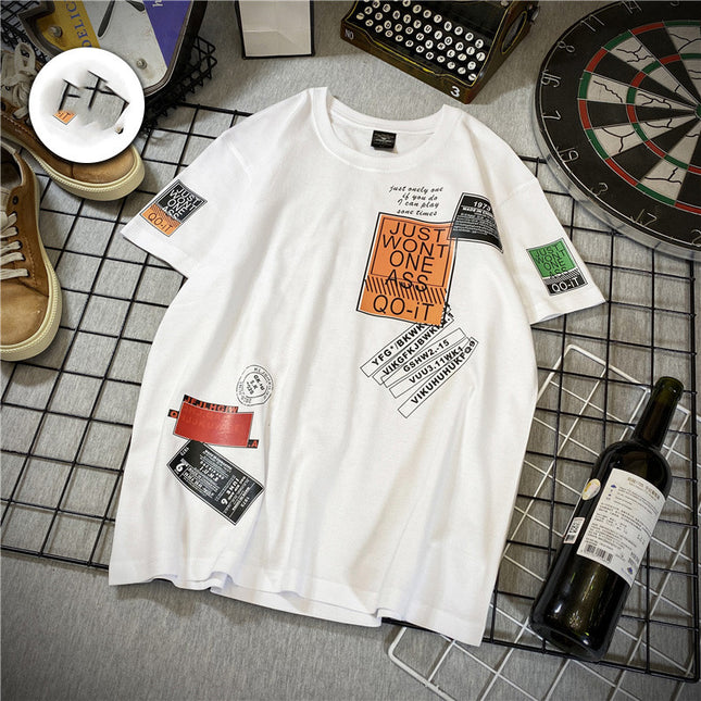 Men's Striped short sleeve T-shirt fat trend to add fat