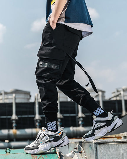 Multi-pocket hip-hop cropped cropped overalls