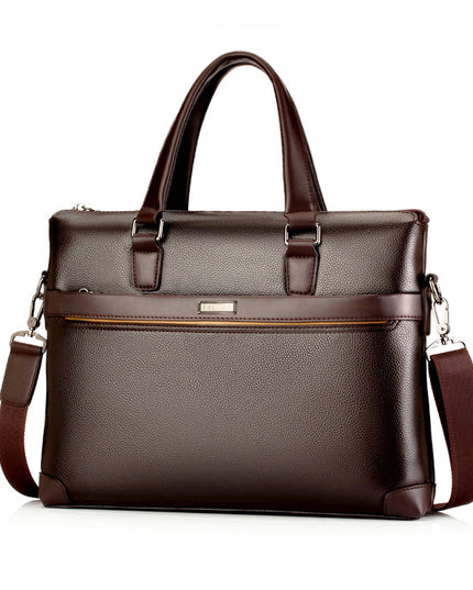 Men’s Diagonal Handbag Briefcase | PU Leather, 15-Inch Laptop Compatible