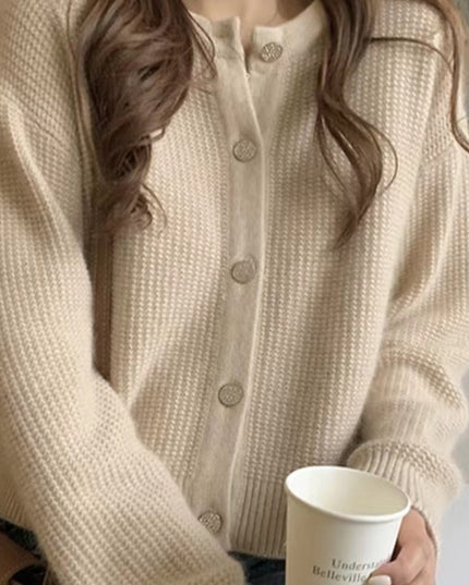 Women's Round Neck Knitted Cardigan Sweater Coat