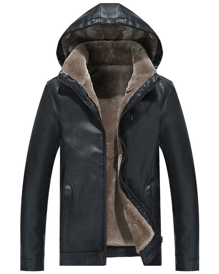 Men's Fashion Casual Zipper Slit Pocket Hooded Turn-down Collar Coat