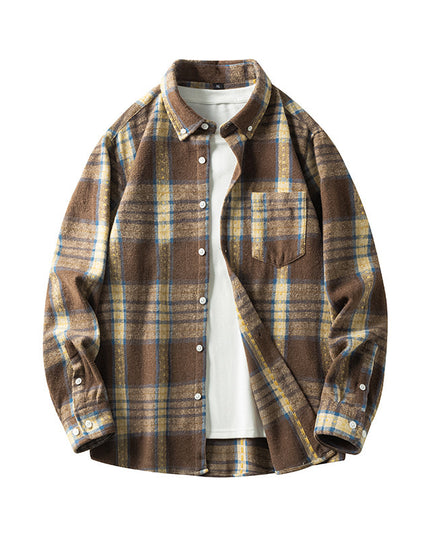 Cross-border Foreign Trade Men's Autumn And Winter New Plaid Plus Size Long-sleeved Shirt Casual Coat Thickened Flannel Shirt Men