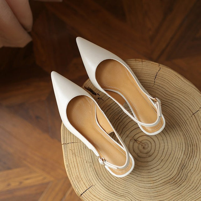 Women's Leather Covered Toe Sandals With High Heels