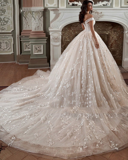 Off-shoulder French-style Bride Trailing Mori Style Simple Small Wedding Dress