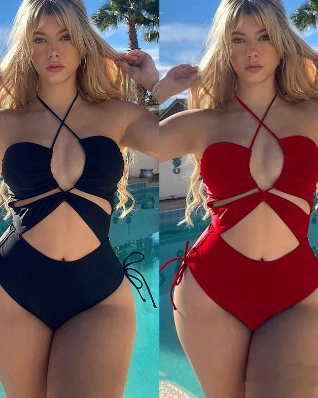 Swimsuit Women's Siamese Triangle Pure Color Bikini Swimsuit