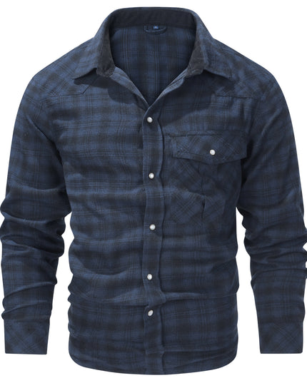Flannel European And American Retro Pearl Buckle Western Style Long Sleeve Shirt