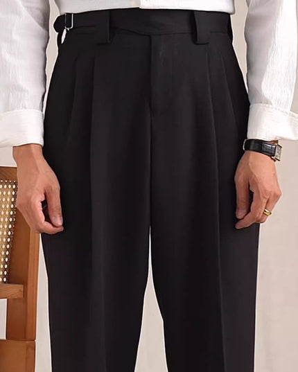 Herringbone Pattern Auger Casual Suit Pants Men's Loose Straight High-grade Non-ironing Double Pleated Trousers