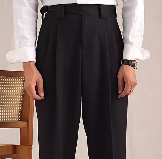 Herringbone Pattern Auger Casual Suit Pants Men's Loose Straight High-grade Non-ironing Double Pleated Trousers