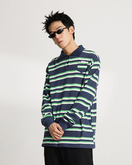 Basic knitted polo shirt with small pockets and stripes
