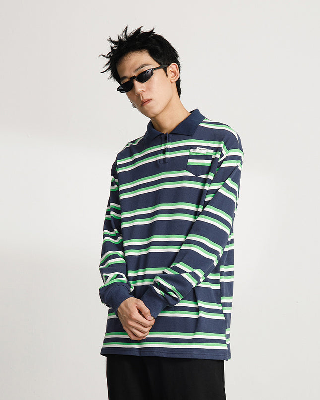 Basic knitted polo shirt with small pockets and stripes