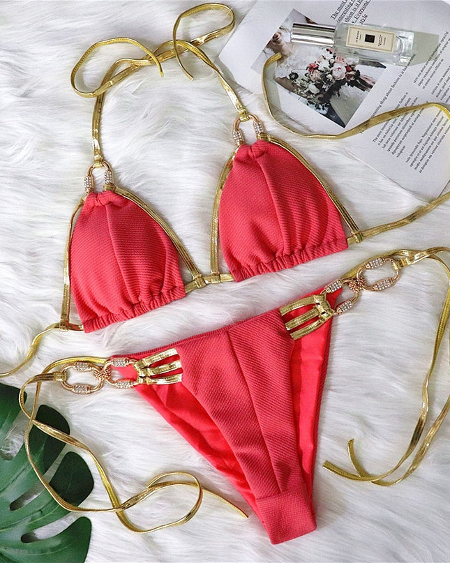 Sexy strapless bikini with golden straps