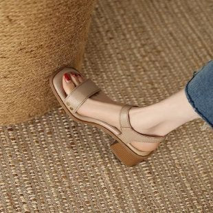 Women's French Style With Chunky Heel All-matching Open Toe Square Toe High Heel Sandals