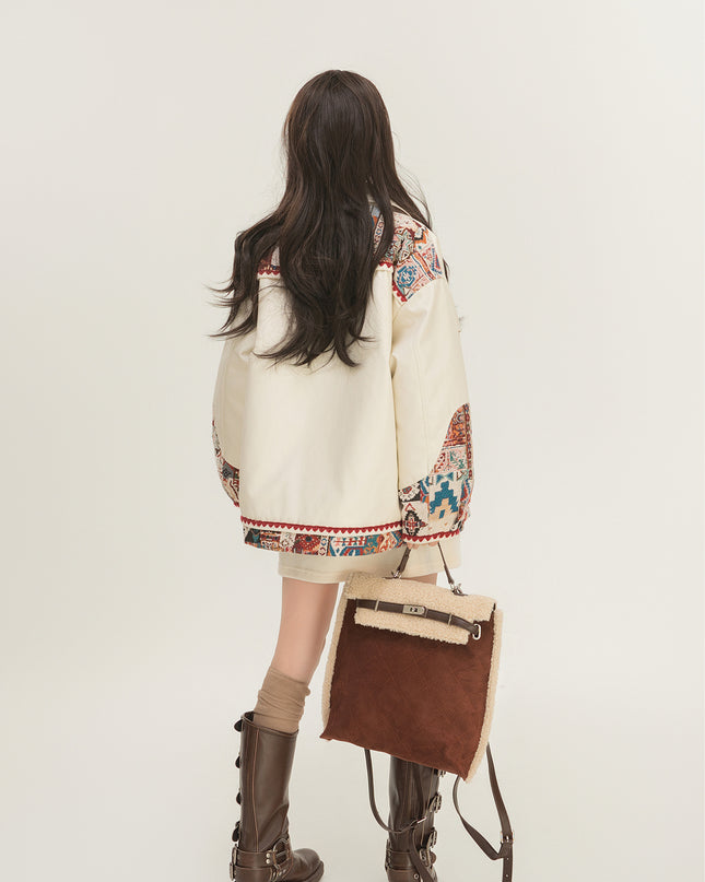 Jacquard Splicing Motorcycle PU Leather Jacket