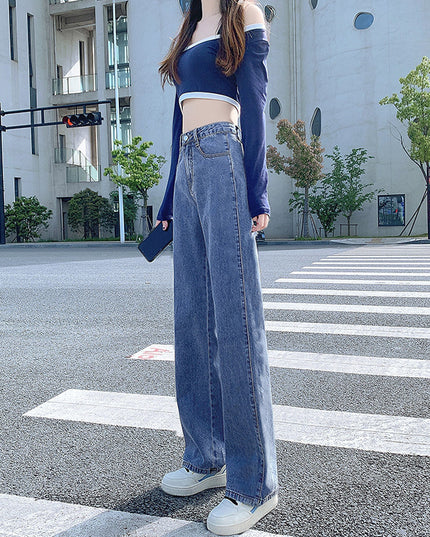 Women's High Waist Straight Jeans Loose-fitting Wide-leg Trousers