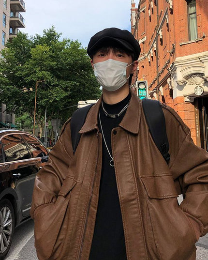 American Retro Biker's Brown Leather Coat