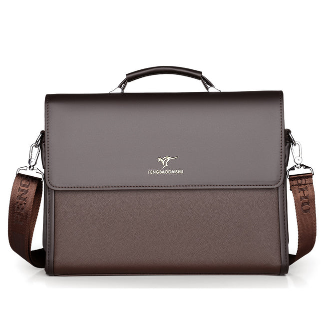 Men's Horizontal Leather Portable Briefcase