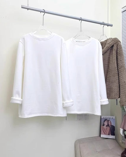 Plus Velvet White Bottoming Shirt Women's Inner Match Mid-length Loose T-shirt