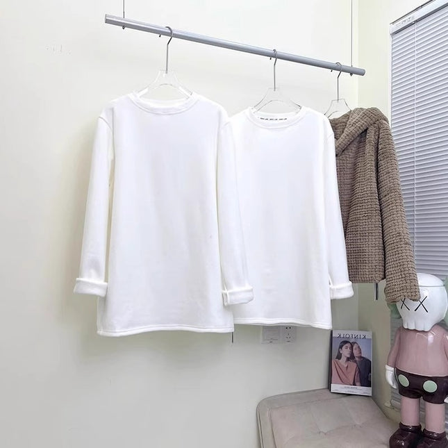 Plus Velvet White Bottoming Shirt Women's Inner Match Mid-length Loose T-shirt