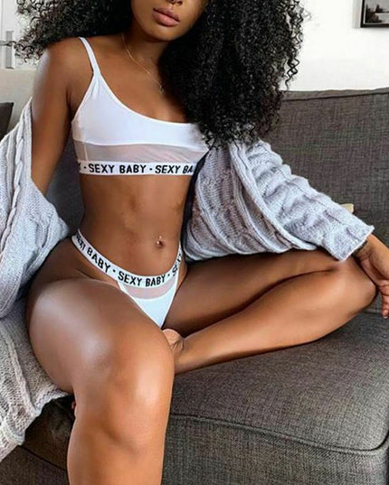Sexy openwork letters split bikini