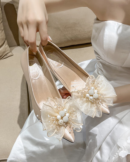 Sweet Bow Bridal Shoes White Wedding Dress