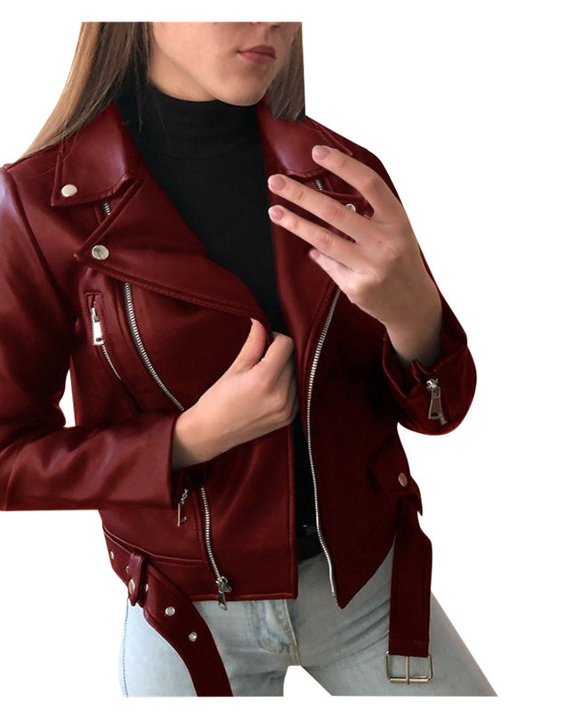Skinny slim leather jacket motorcycle suit