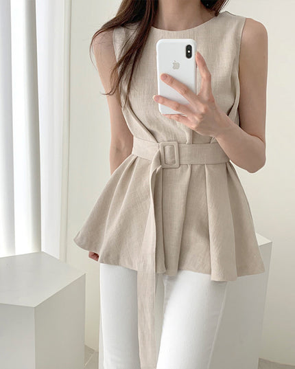 Dames Mouwloze Blouse met Riem