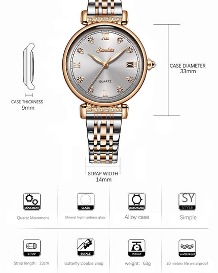 SUNKTA ladies quartz watch waterproof watch