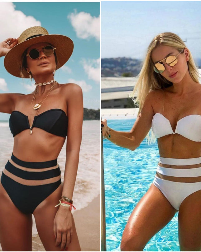 Split swimsuit V-neck mesh bikini