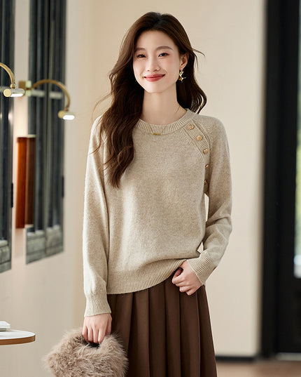 French Style Gold Buckle Design Sense Lazy And Loose Knitwear Sweater