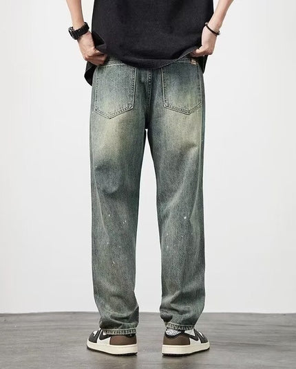 Distressed High Waist Jeans Men's Straight-leg Pants