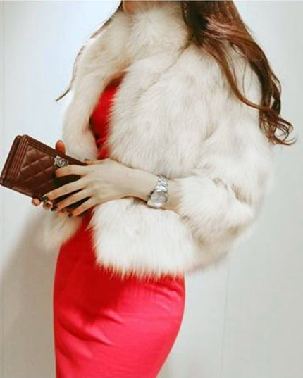 Faux Fur Jacket Fox Fur Warm Winter Stand Collar Slim Jacket