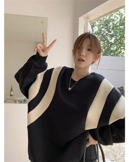 Stitching Contrast Color Design Ins Korean Style Sweater For Women