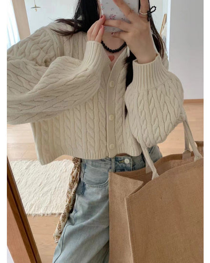 Twist Outer Wear V-neck Sweater Needle Woven Women's Cardigan