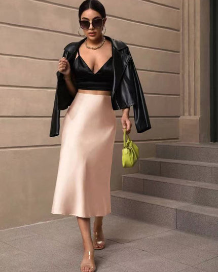 European And American Elegant Style A- Line Satin Skirt