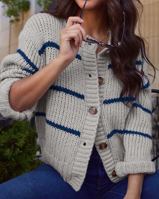 Fashion Stripes Loose Knitted Cardigan Coat Top