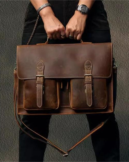 Top Cowhide Leather Computer Bag | Crossbody Business Handbag, Genuine Leather