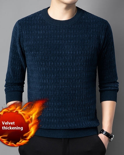 Men's Round Neck European Cotton Velvet Sweater Casual