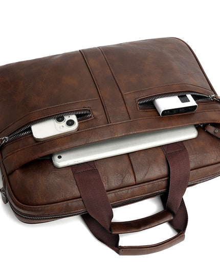 Men’s Retro Crazy Horse Briefcase | PU Leather, European & American Style