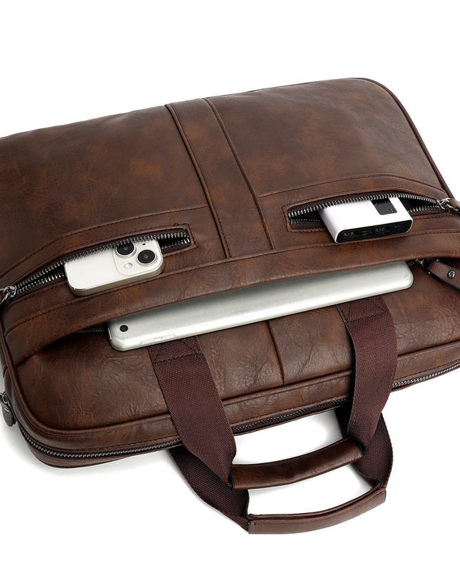 Men’s Retro Crazy Horse Briefcase | PU Leather, European & American Style
