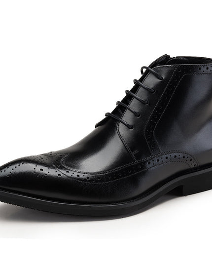 Carved Leather Boots British Style Trend