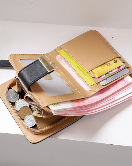 New Korean Women's Wallet Short Hollow Clutch Bag Leaf Zipper Buckle Bills Card Pack