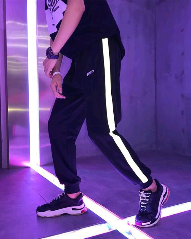 Reflective summer new men's sports pants students wild loose casual pants nine pants