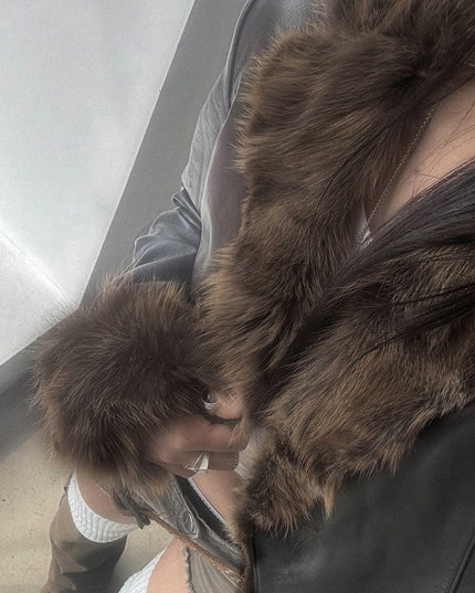 American Street Loose Fur Collar Leather Coat