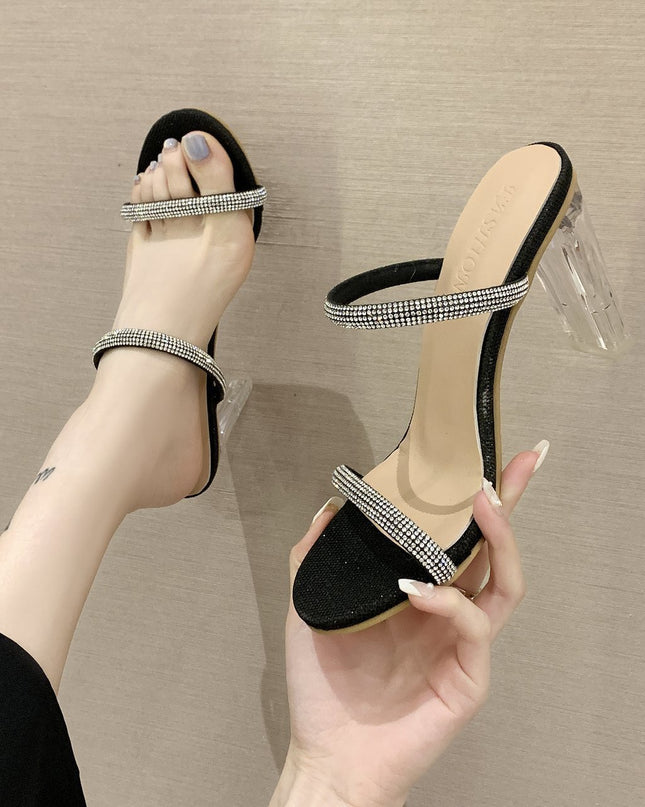 Women's High-heeled Sandals And Slippers With Rhinestones