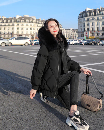 Fashionable thick cotton padded jacket with fur collar
