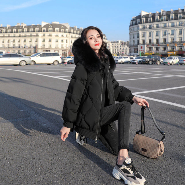 Fashionable thick cotton padded jacket with fur collar