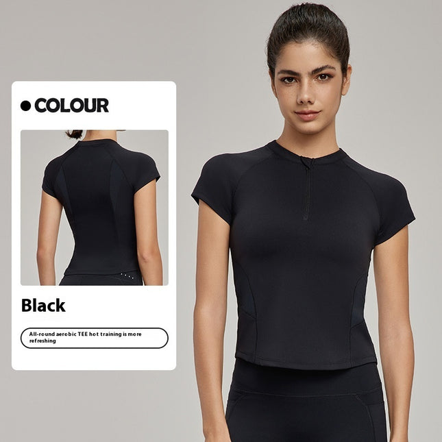 Breathable Sports Short-sleeved T-shirt Women's Waist Workout Top