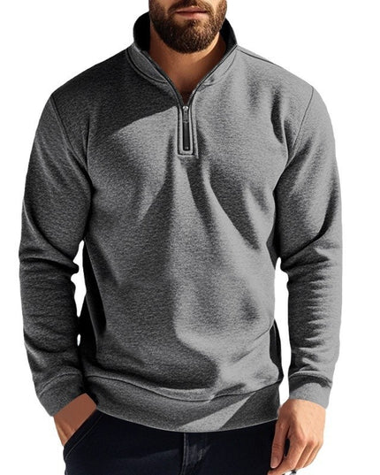 Men's Sweater Zipped Stand Collar Fleece-lined